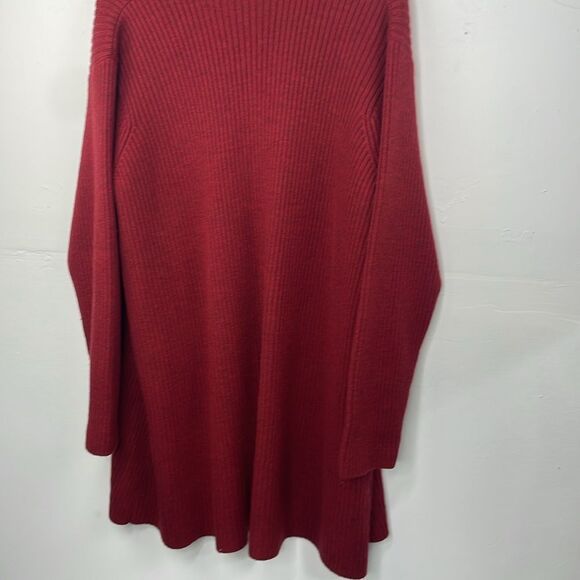 Eileen Fisher Open Front Ribbed Cardigan Sweater 100% Merino Wool Deep Red Med - Picture 7 of 13